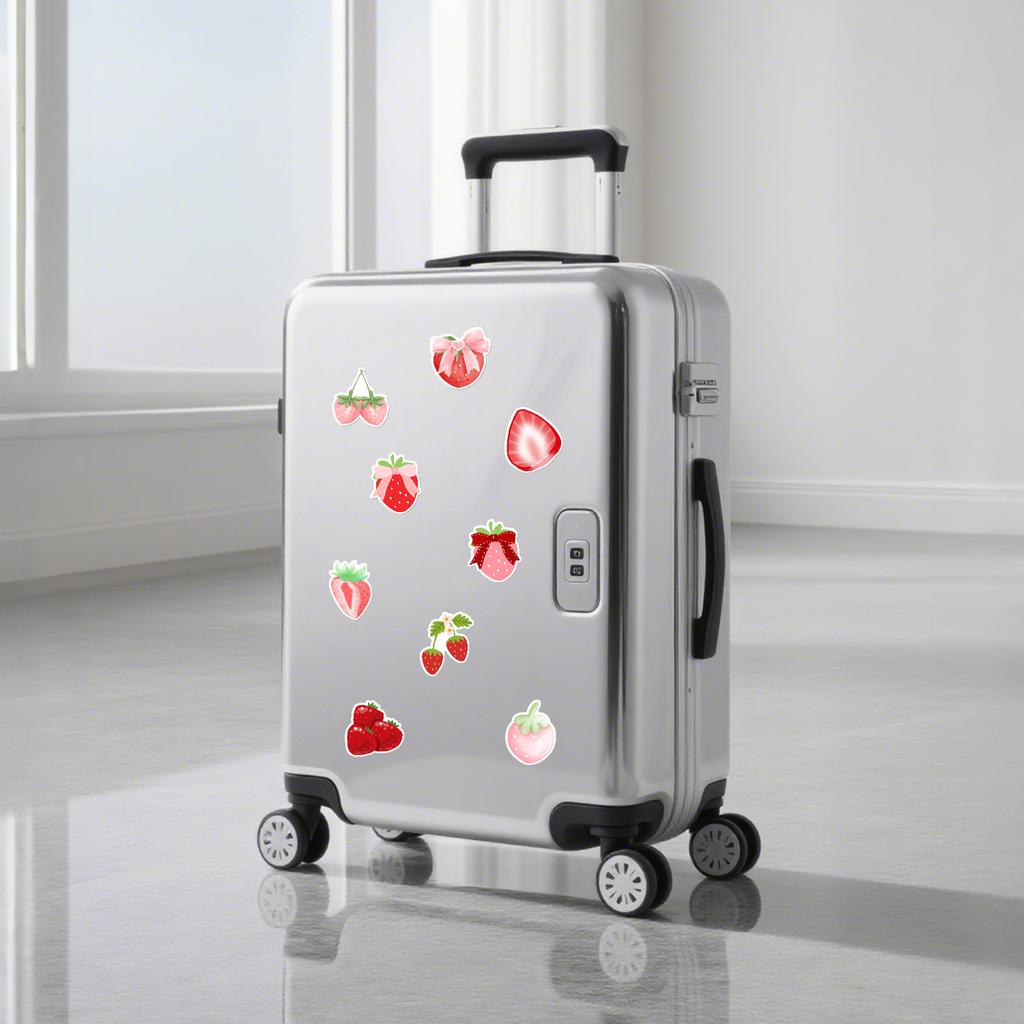 50 Pink Strawberry Graffiti Stickers Water Cup Mobile Phone Waterproof Decorative Stickers Creative Strawberry DIY Stickers