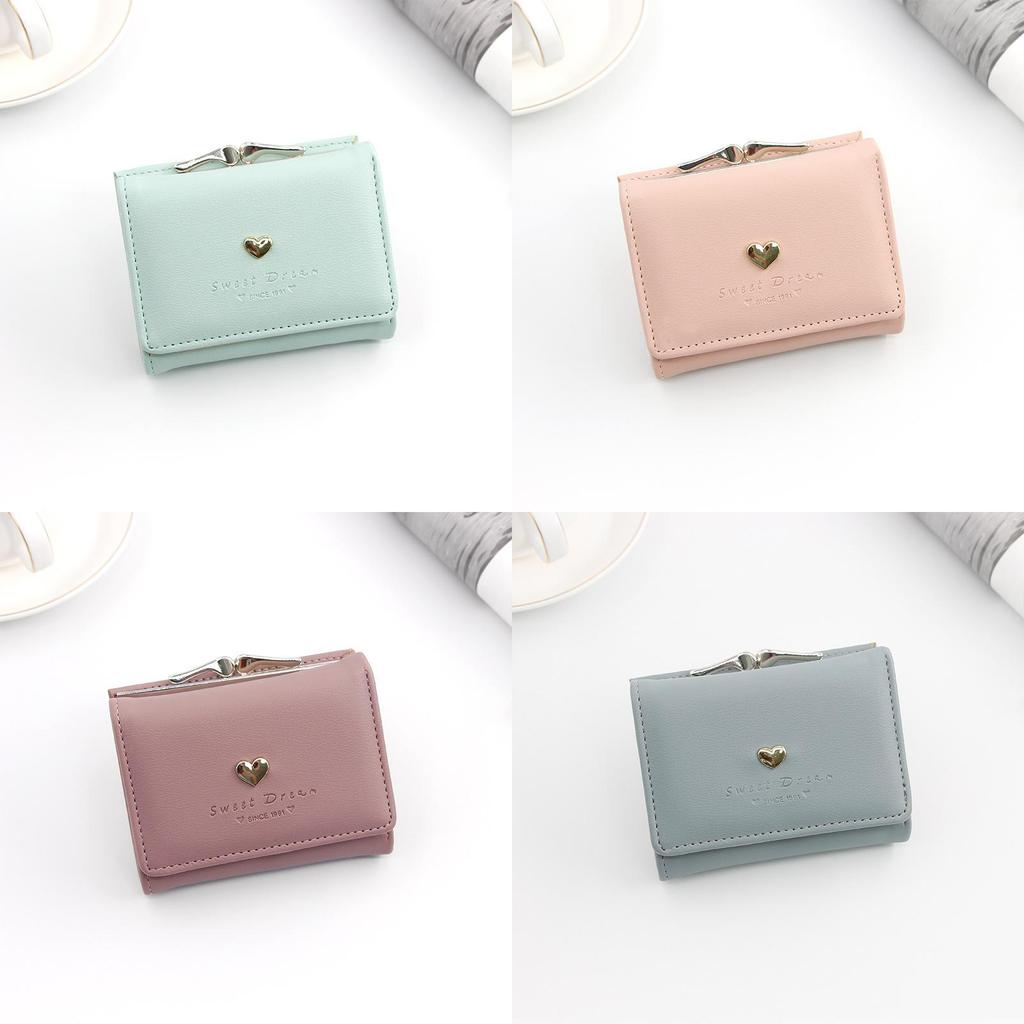 Ladies Wallet Short Card Holder Pu Material With Heart Pattern For Daily Use