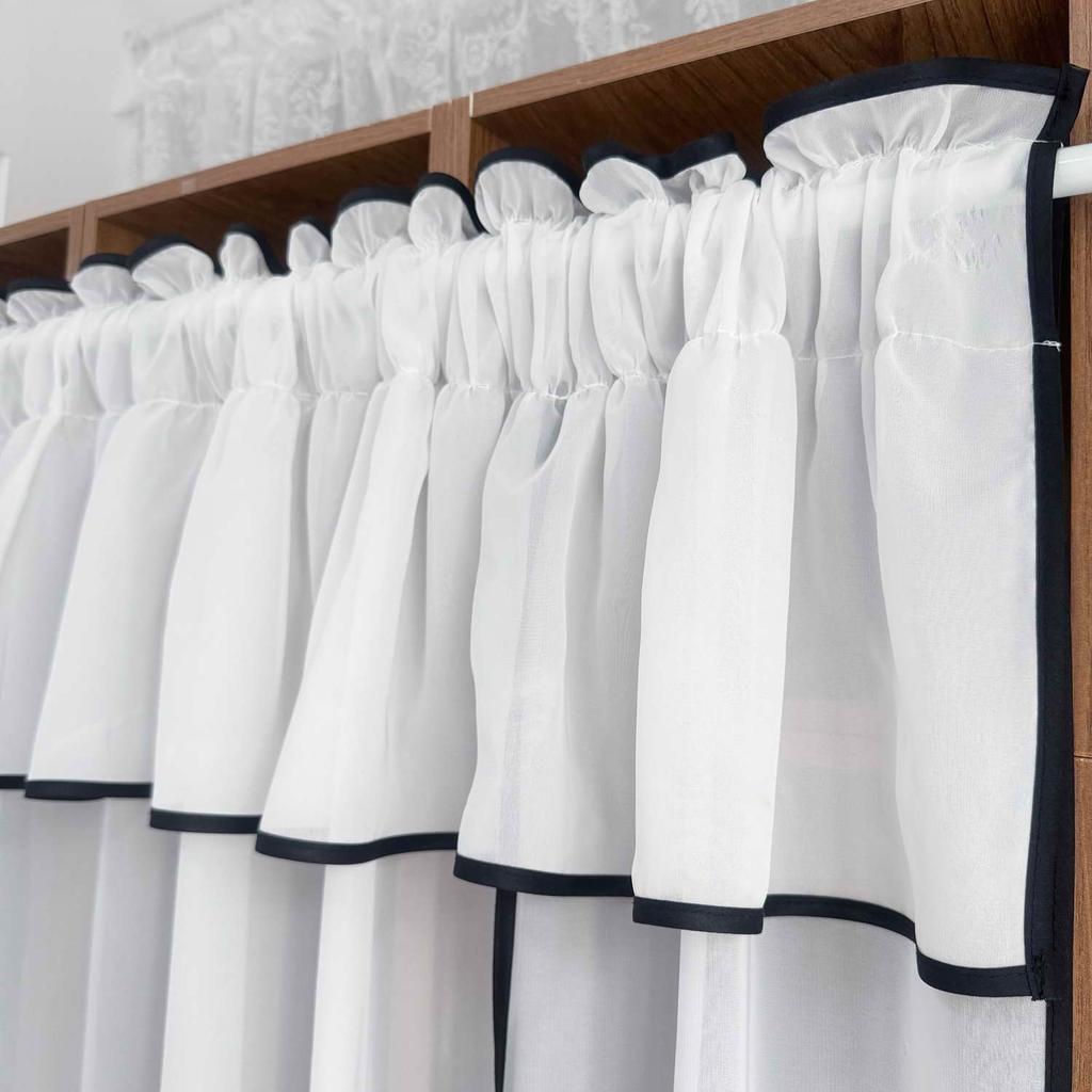 Modern minimalist black edging White Curtain,Adjustable Height Lifting Curtain,Transparent sheer Voile For Small Windows