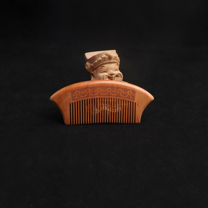 Solid Wood Moon Comb: Peach Wood Carved Straight Hair Comb, Portable and Scalp Massaging with Custom Logo/Gift Text.