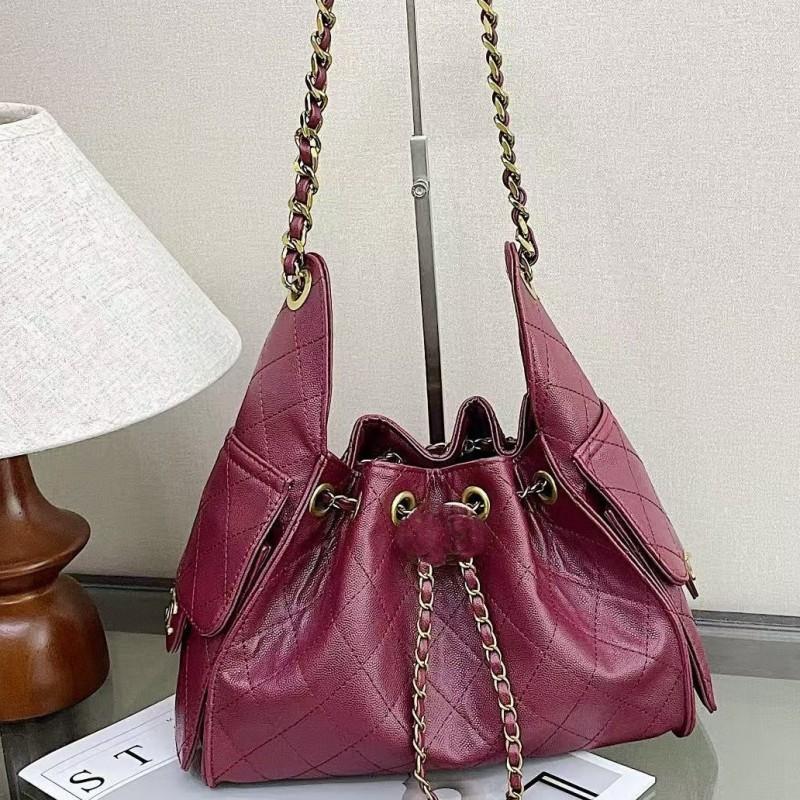 Medium Chain Shoulder Bag Crossbody Women Daily Use Water Bucket Style PU Leather With Magnetic