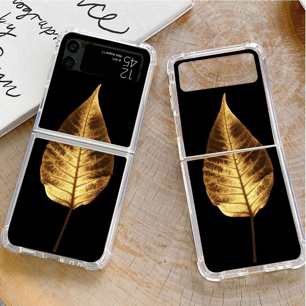 Blader Luksus Luksus Etui For Samsung Galaxy Z Flip 3 4 5g Funda Z Flip3 Gjennomsiktig PC Hardt Støtsikkert Bakside Telefon Coque Skall