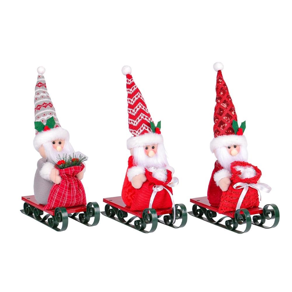 Christmas Desktop Ornament Featuring Santa Claus Sleigh with Persent Bag Doll for Window Decoration Seasonal Holiday Decor