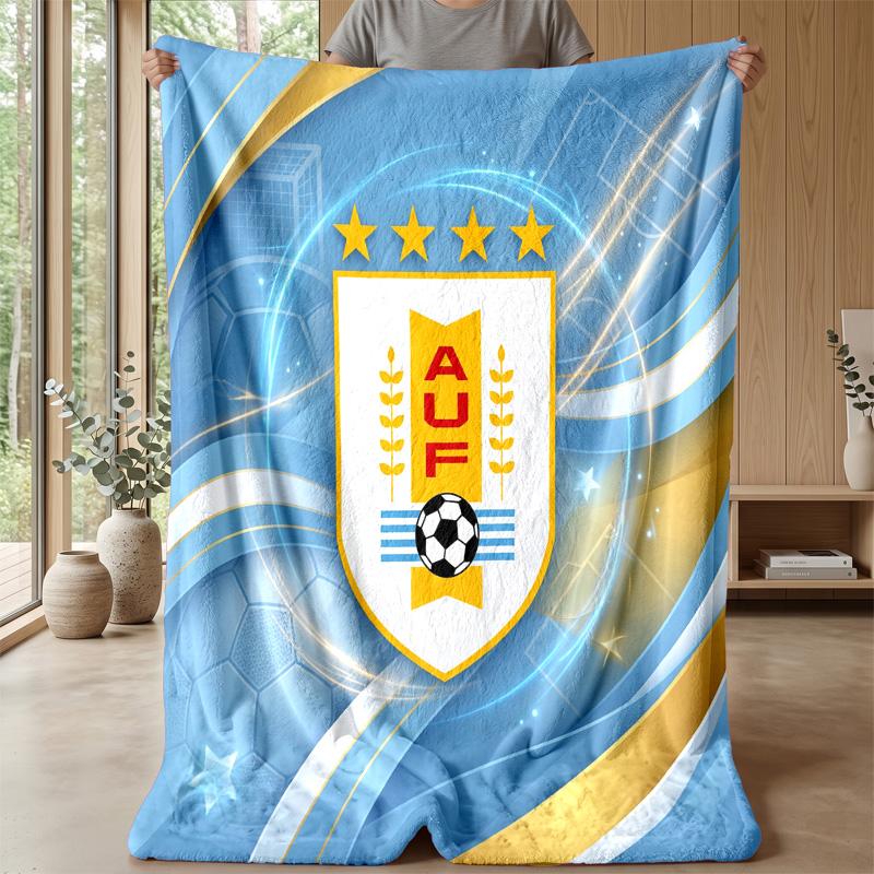 Uruguay Football Printed Flannel Blanket Skin Friendly Warm Decorative Throw for Indoor Couch Bed Daily Use