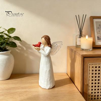 Small Winged Statue Red Bird Angel Figurine, Resin Holding for Healing Table Ornament Bereavement Remembrance, Sympathy Memorial Gift Loss of