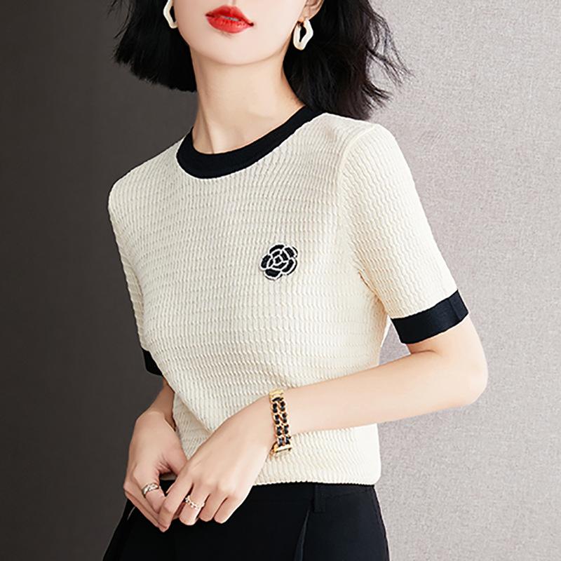 Women's Xiaoxiangfeng Short-sleeved T-shirt Contrasting Top