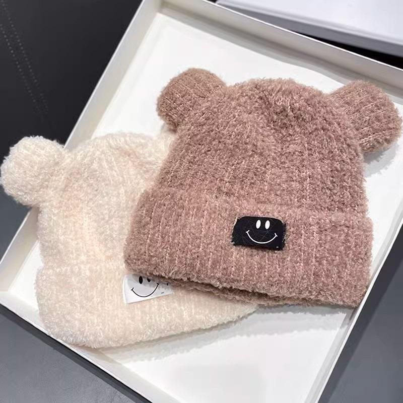 Autumn and winter hat female cute cartoon bear ears plush bucket hat plush thickened warm lamb wool basin hat