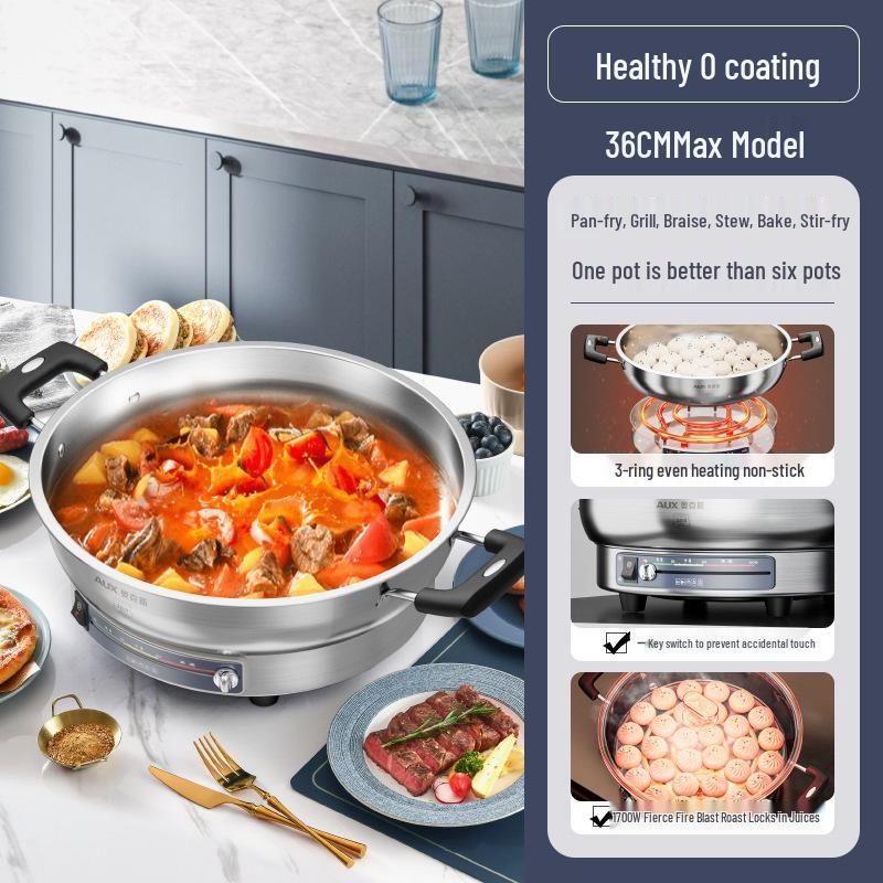Aux Multi-functional Electric Pancake Maker – 304 Stainless Steel Frying Pan with Deepened and Enlarged Design for Household Use.