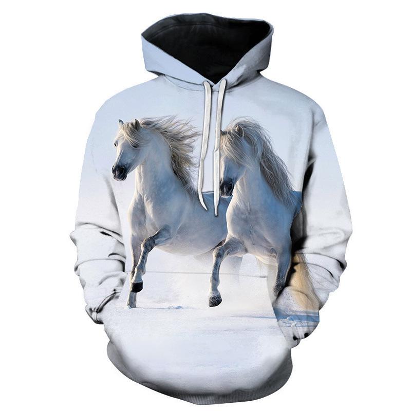 Hayvan At 3D Baskılı Kapüşonlu Sweatshirt Erkek Kadın Moda Sokak Giyimi Oversize Kapüşonlular Kazaklar Kapüşonlu Sweatshirtler Erkek Üstler Erkek Giyim
