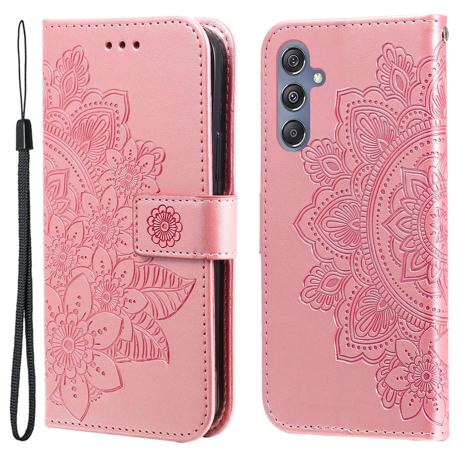 

Stand Cover for Samsung Galaxy F34 5G/M34 5G Flower Imprint PU Leather Wallet Phone Case Pink