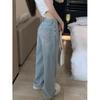 Jeans da Donna Vita Alta Gamba Larga Vestibilità Larga Lavaggio Chiaro Ricamo Fiocco Pantaloni in Denim Vintage Casual Lunghi per Primavera Autunno