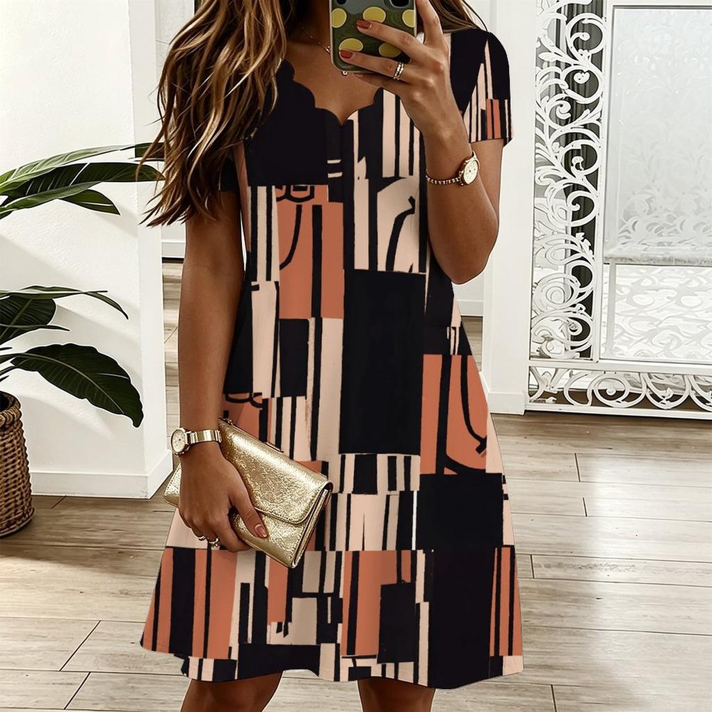 Ladies V Neck Charming Aster Floral Plus Size Summer Short Sleeve Loose Dress