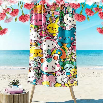 Cute Cartoon Animals Colorful Print Beach Towel Quick-drying for Travel Outdoor Sports Jogging Beach and Swimming