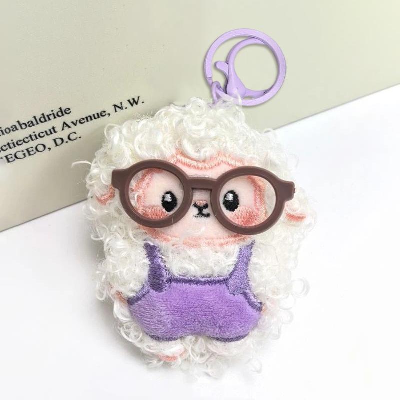 Fluffy Plush Sheep Keychain Soft Curly Fur Adorable Overalls Backpack Pendant Travel Souvenir Gift for Teen Girls