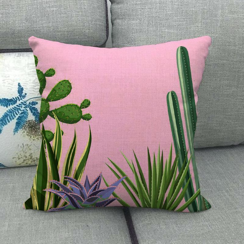 Green Plant Cactus Pattern Digital Printing Short Plush Pillow Covers For Car Sofa Office Cushion Cover Home Goods 60X60Cm