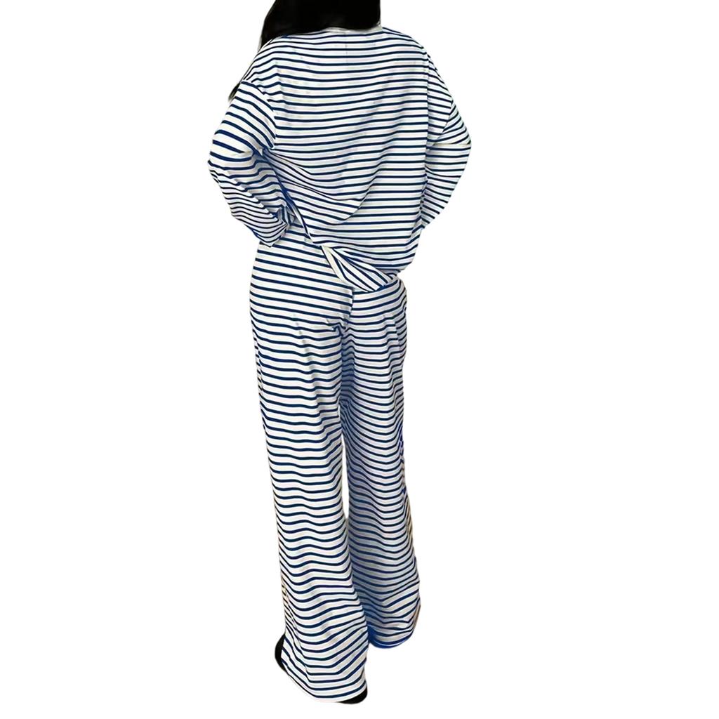 Women's Striped 2 Piece Set with Long Sleeve Top and High Waisted Pants