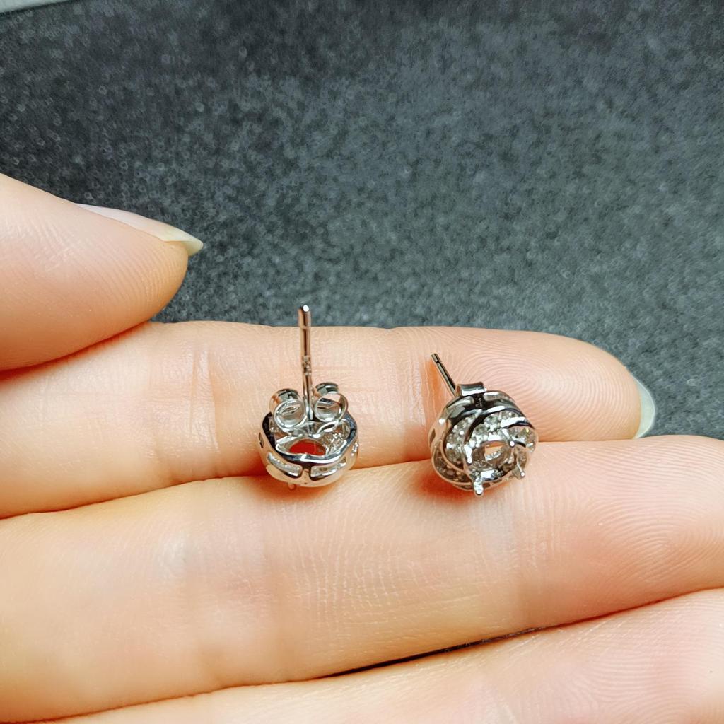 Round Prong Stud Earrings - S925 Silver, 18K White Gold & Rose Gold Plated, Empty Setting, 4/5/6mm
