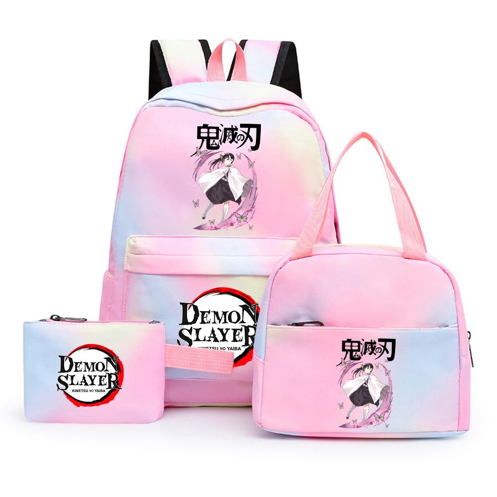 3Pcs/set Anime Demon Slayer Printed Backpack with Shoulder Bag Pengcil Case for Teenager Large Capacity Waterproof Bookbag Back To School Gift