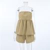 Summer Y2K Shorts Set Sexy Khaki Strapless Top High Waisted Wide Leg Shorts Set for Women's Summer Elegant Casual 2 Piece Sets