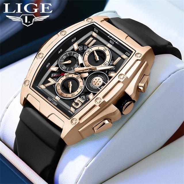 LIGE Mens Watches Sports Silicone Watch Men Luminous Chronograph Waterproof Watch for Men Male Clock Relogios Masculino+Box