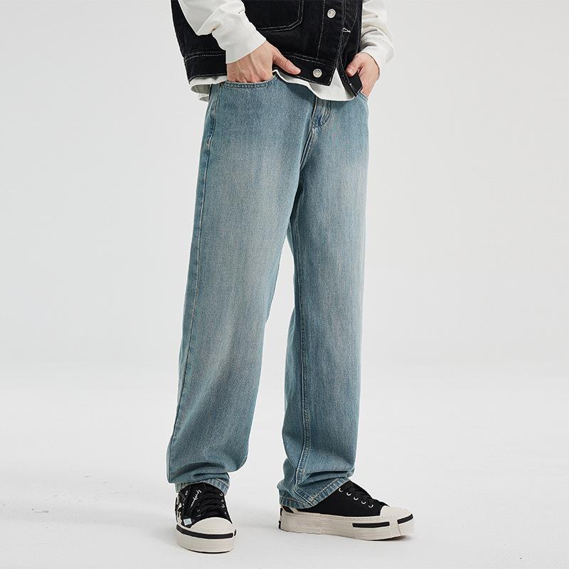 Lyocell Ice Silk Denim Men's Straight Jeans Men's Summer Trend Brand American Washed Loose Elastic Denim Men's Pants
