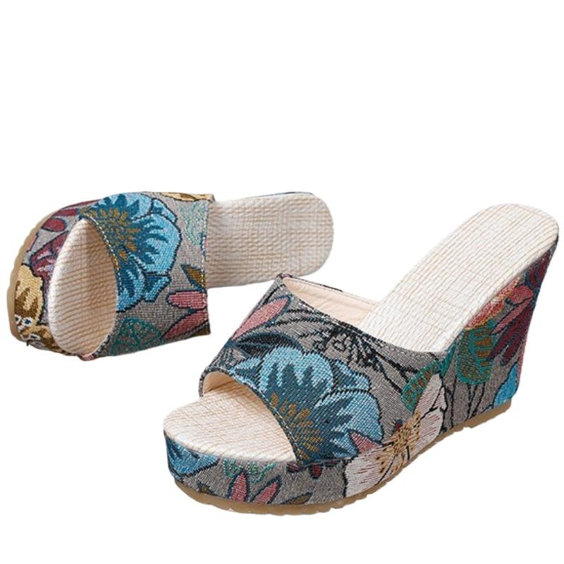 Fashion Plus Size 2025 Hot Sale Platform Open Toe Women's Slippers Summer Printing Wedges Sandals Outdoor Daily Casual Slippers Zapatos