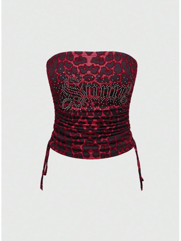 

American Autumn Leopard Patchwork Y2K One-shoulder Strapless Backless Tank Top & Pants Set Extra Large