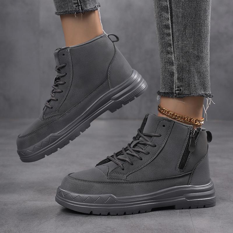 New summer couple high-top platform casual shoes season men's outdoor zipper short boots one-pedal lazy shoes