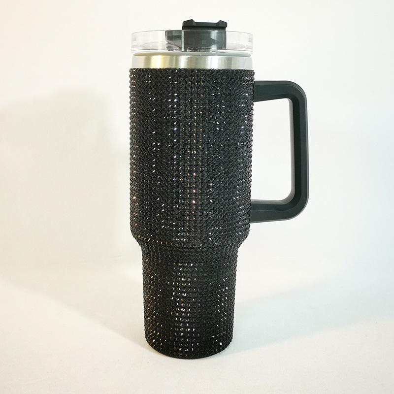 40oz Diamant Thermobecher mit Griff 304 Edelstahl Vakuum Kaffee Isolierflasche Tragbare Auto Flaschen