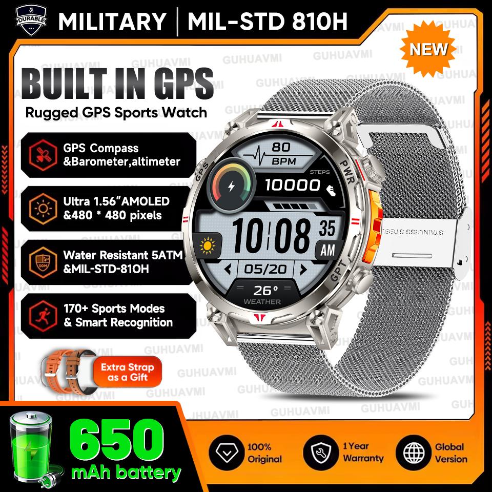 Outdoor GPS Sports Smart Watch Men Built in GPS Compass 5ATM Waterproof Bluetooth Call HD AMOLED Screen Fitness Smartwatch