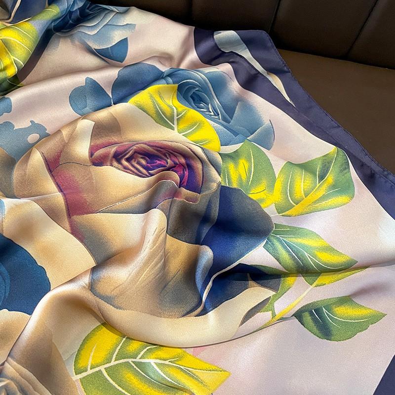 Large Square Scarf Women Lightweight Silk-Like Shawl Wrap Neck Floral Print Elegant Accessory