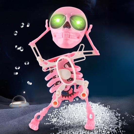 Yousheng Kinder Aufziehbares Tanzendes Skelett Spielzeug mit LED-Licht Halloween Elektrisches 3D Schwingendes Gelenkskelett Federwerk Spielzeug Schreibtischdekoration