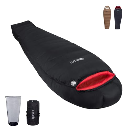 QEZER Winter Down Sleeping Bag, Mummy Style, 650FP, 700g/1000g/1500g Fill, Ultra Lightweight, Compact, Connectable, All-Season Down Sleeping Bag for E