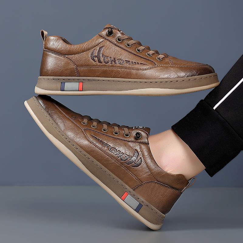 Hot Sale Mens Casual Leather Shoes Comfortable Anti Slip Outdoor Skate Shoes Versatile Sneakers Retro Leisure
