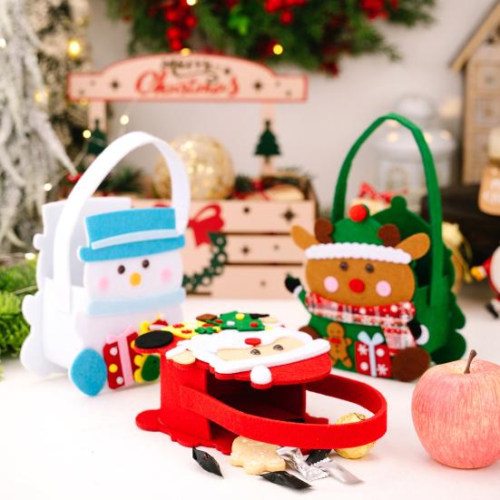 Christmas Gift Bags with Handles Santa Reindeer Snowman Goody Bag Thick Holiday-themed Gift Pouch for Candy Apples Toys