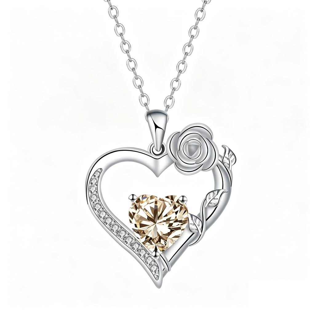 Rose Flower Love Heart Jewelry Wife Girlfriend Mom Daughter Anniversary Birthday Gift 12 Birthstone Necklace for Women