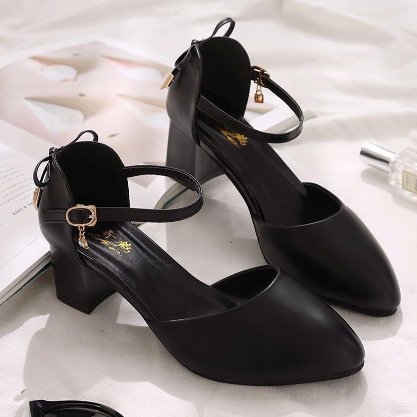 Dámské robustní podpatky s mašlí, vysoké podpatky, jarní a letní temperamentní všestranné sandály