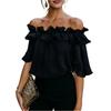 Blusa Estiva da Donna a Spalle Scoperte con Volant e Maniche Corte, Taglio Ampio Casual per Uso Quotidiano e Vacanze