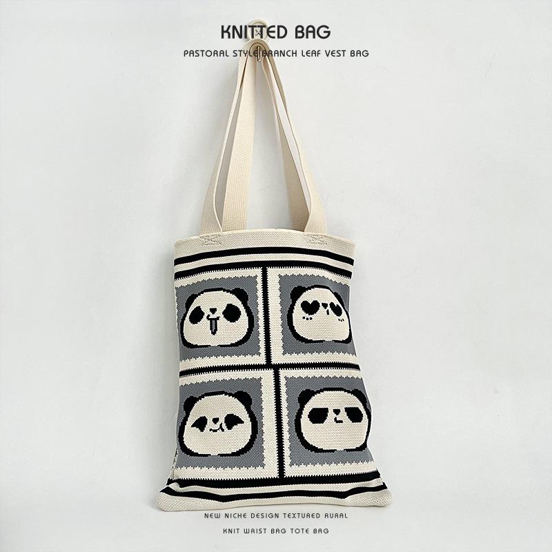 2025 Cute Panda Knitted Shoulder Bag: Large Capacity, Versatile Storage for Women and Students