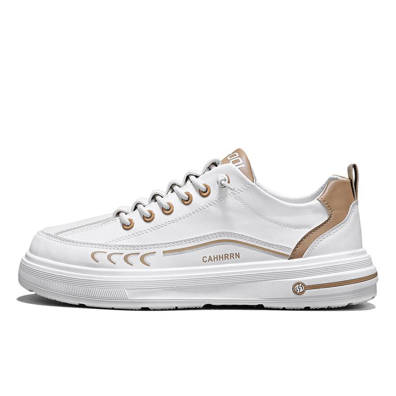 Men'S Casual Shoes Thick Soled  Breathable Flat Shoes Trendy  Versatile White Shoes Fashionable Color Matching Anti Slip Design