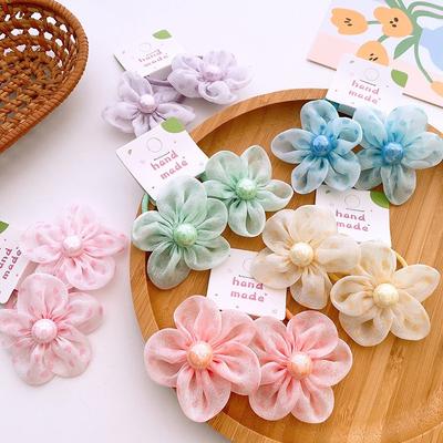 Kawaii Perlenblume Scrunchie Kinder Baby Mädchen Elastisches Haar Gummiband Accessoires Haargummi Kopfschmuck Kopfbedeckung Ornament
