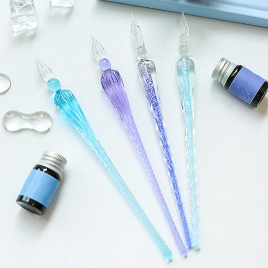 Glass Dip Pen Set with Ink & Pen Rest Handmade Calligraphy