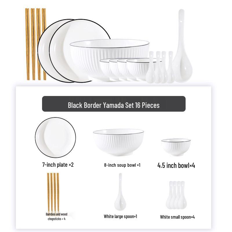 Creative Stripe Ceramic Dishware Set for 2-4 People: Includes Rice Bowls, Plates, Dinner Plates, and Soup Bowls