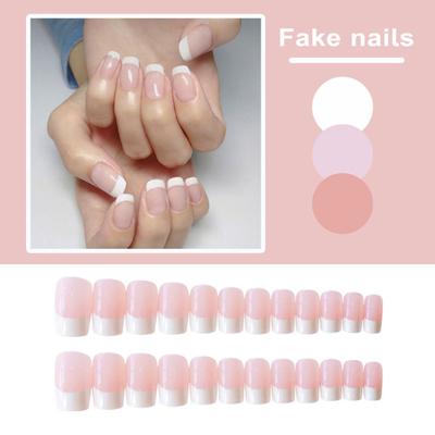 24Pcs Press On Nails with Glue Square Short Glossy Nail Extension Full Cover Women Girls Natural Naked Fake Nails Salon Home Use