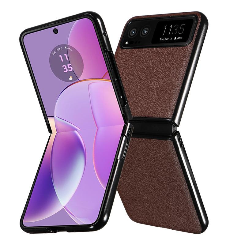 Phone Case for Motorola Razr 40 Covers with Leather Patch Lychee Pattern Shockproof Bumper Anti-fall Protective Cases