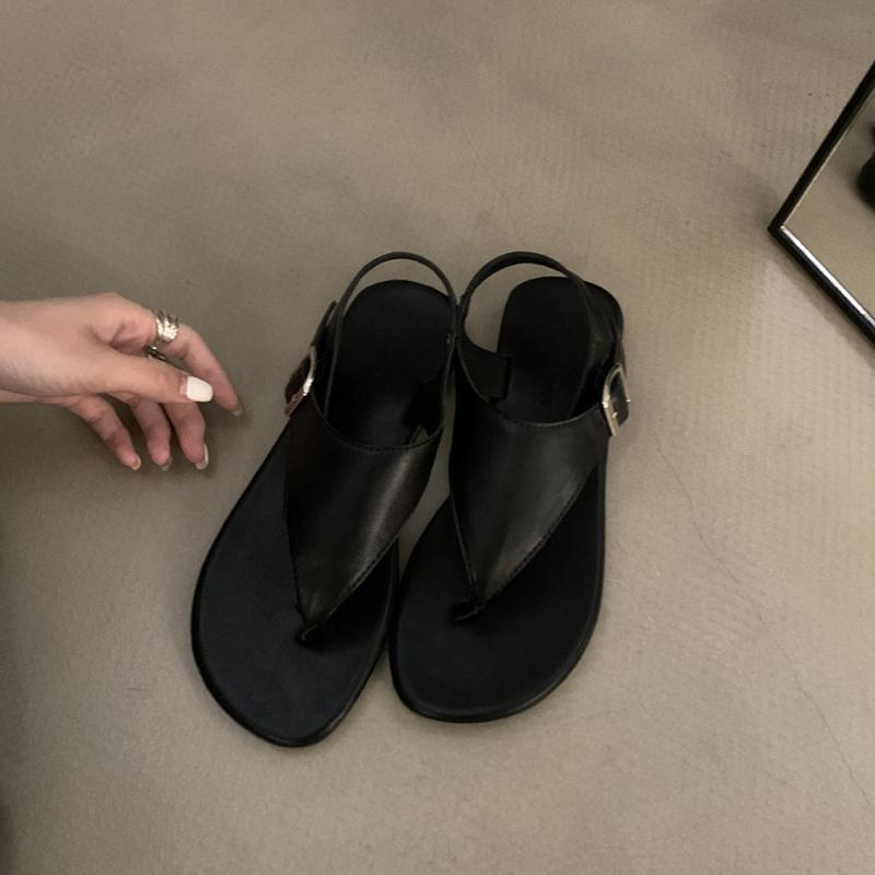 Fashion Concise Clip Toe Buckle Strap Sandals Woman Summer Elegant Pu Leather Flat Gladiator Shoes Ladies Casual Brand Design Flip Flops