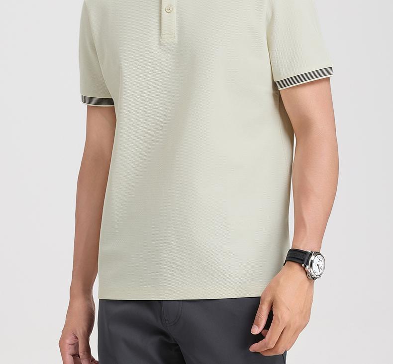 Langdeng Men's Summer Business and Leisure Cool Polo Shirt with Mulberry Silk