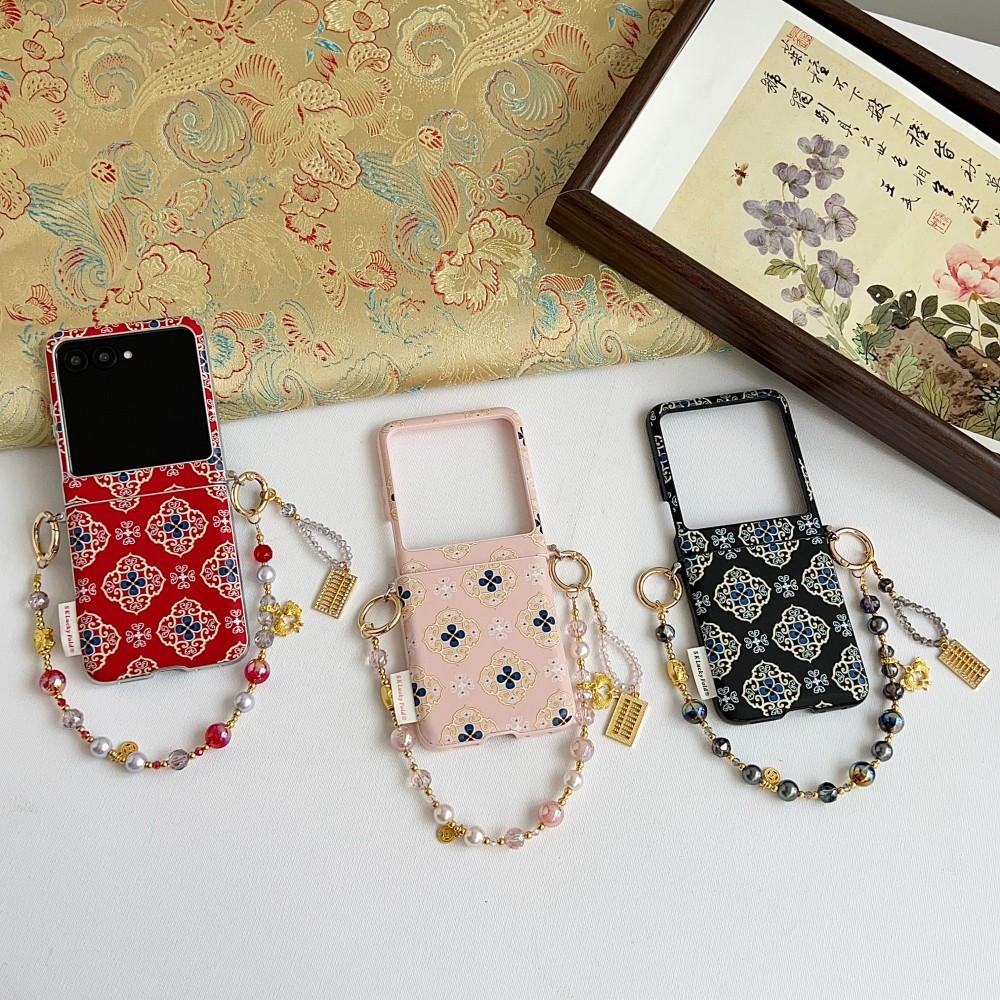 Chinesischer Stil Handyhülle Für Motorola MotoRazr 50 60 Armband PC Harte Schale Schutz-Handgelenkschlaufe Stoßfeste Rückseite