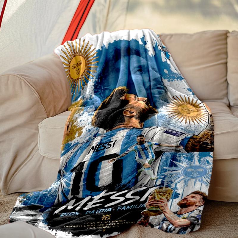 1pc Easy-Care Football Star Messi Blanket, Perfect for Couch, Bed, Home, Travel & More, Warm & Durable Printed Blanket