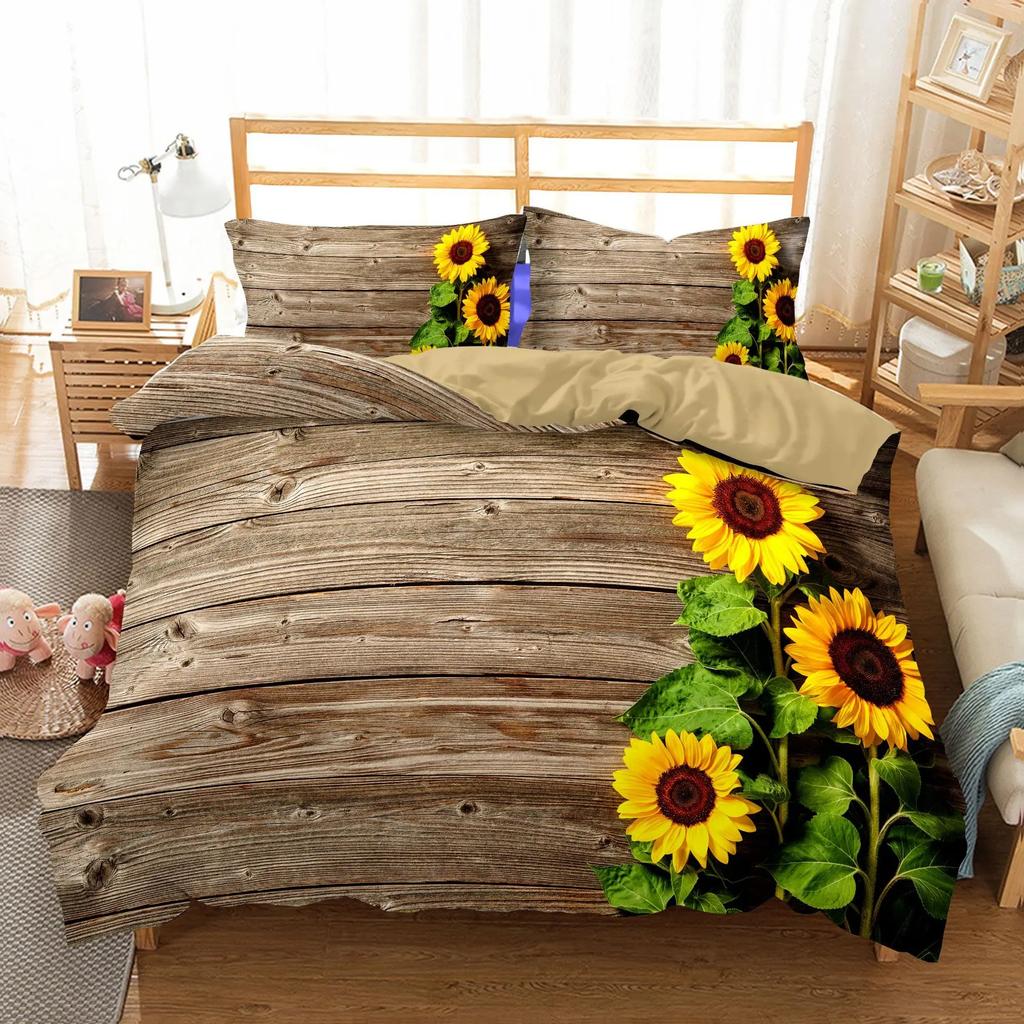 Sunflower Comforter Bedding Sets Bright-colored Yellow Flower Series Bedroom Sets Housse De Couette 220x240 Duvet Cover Set New